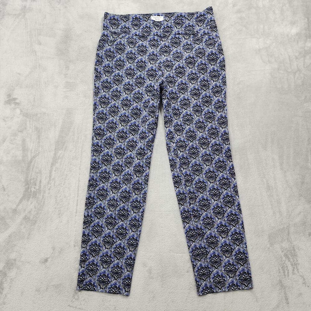 Charter Club Pants Womens 14 Blue Floral Cambridge Slim Pull On Ankle Stretch
